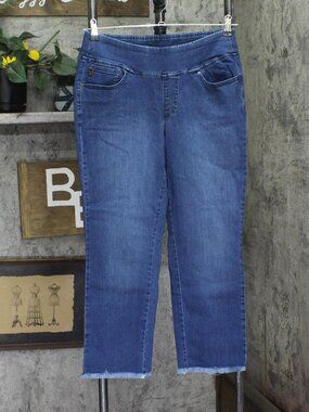Belle by Kim Gravel Triple Luxe Denim Fray Edge Ankle Jeans Rinse Wash Blue 10P